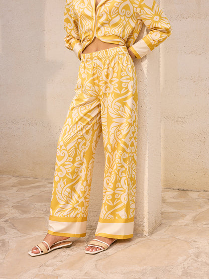 Desenli Orta Bel Bol Paça Pantolon