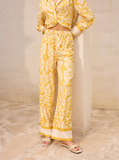 Desenli Orta Bel Bol Paça Pantolon