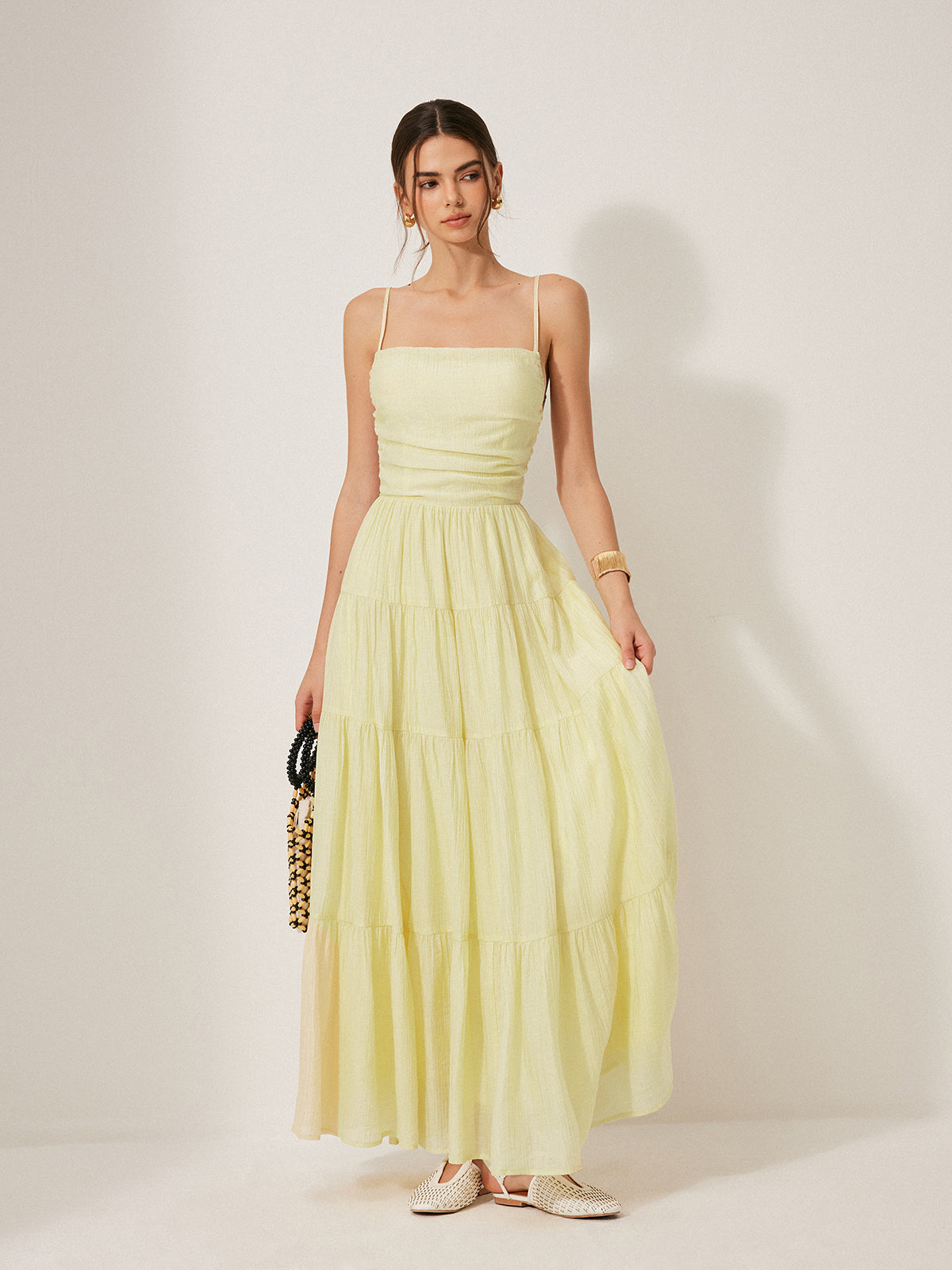 Pileli, Sırtı Açık Kat Kat Askılı Elbise