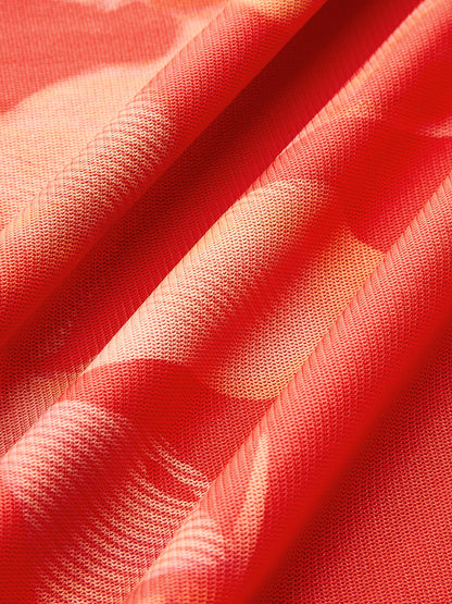 Yarı Şeffaf Fırfırlı Çiçek Desenli Boyundan Bağlamalı Elbise