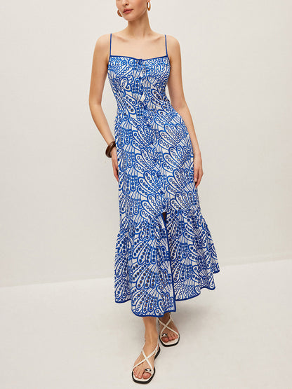 Pamuk Nakış İşlemeli İnce Askılı Elbise