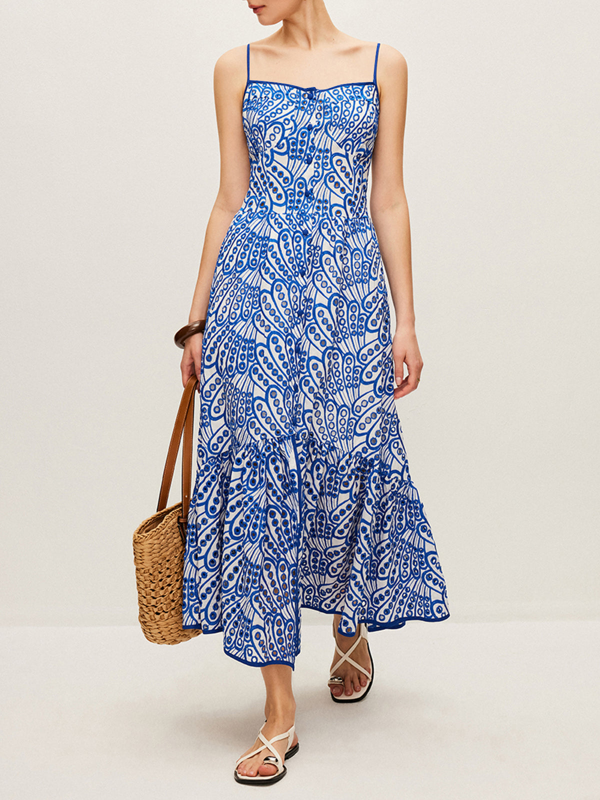 Pamuk Nakış İşlemeli İnce Askılı Elbise