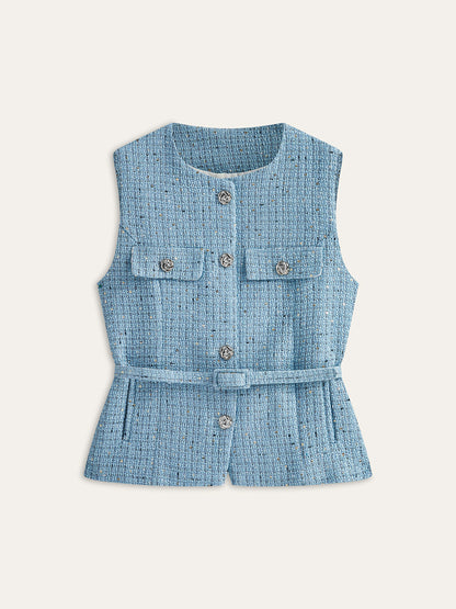 Tweed Kolsuz Kemerli Yelek