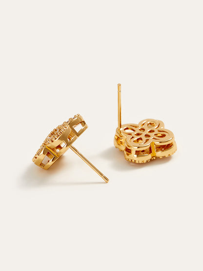 Altın Baget Taşlı Çiçek Küpeler