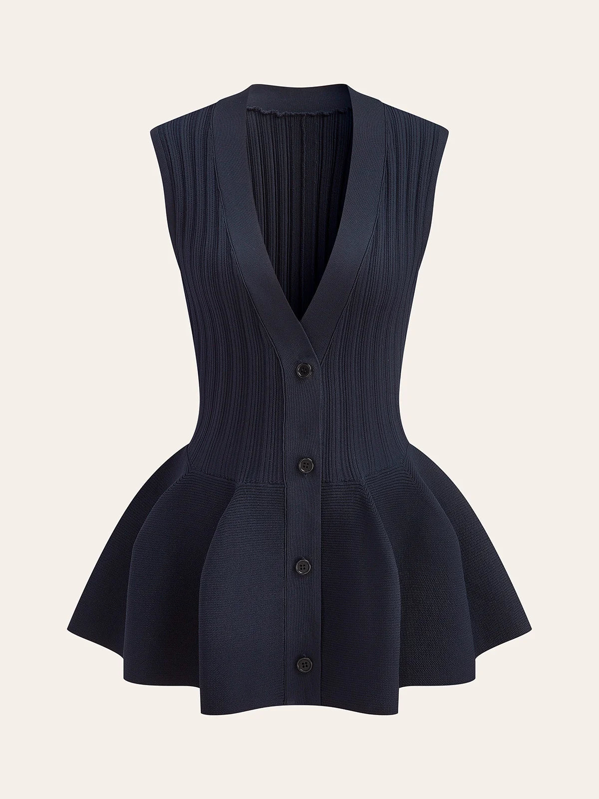 Yapılandırılmış Peplum Düğmeli Örgü Yelek
