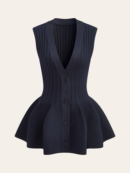 Yapılandırılmış Peplum Düğmeli Örgü Yelek