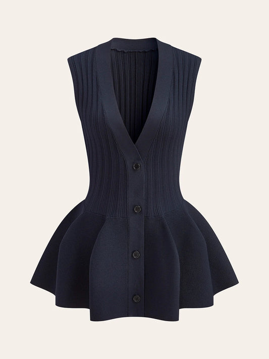 Yapılandırılmış Peplum Düğmeli Örgü Yelek