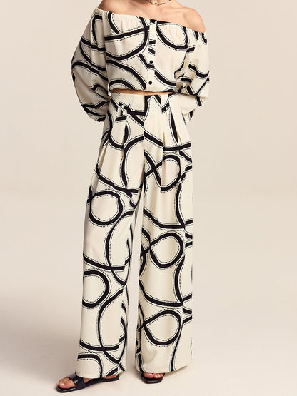 Yarı Şeffaf Desenli Bol Paça Pantolon