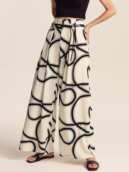 Yarı Şeffaf Desenli Bol Paça Pantolon