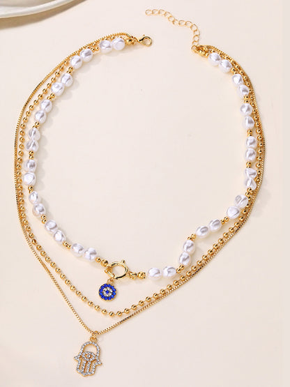 Şık Görünüm İçin İnci ve Hamsa El Desenli Çocuk Bezi Kolye Seti