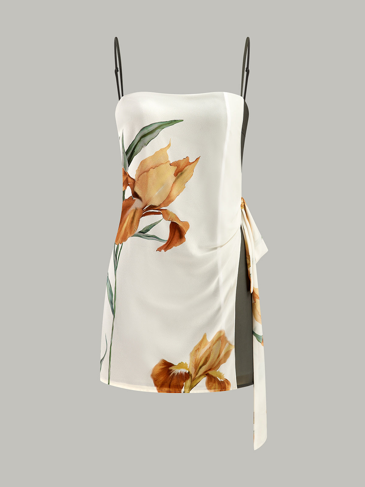 Çiçek Desenli Yandan Bağlamalı Askılı Elbise