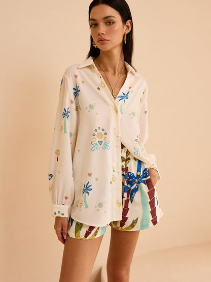 Tropikal Desenli Şort Takımı