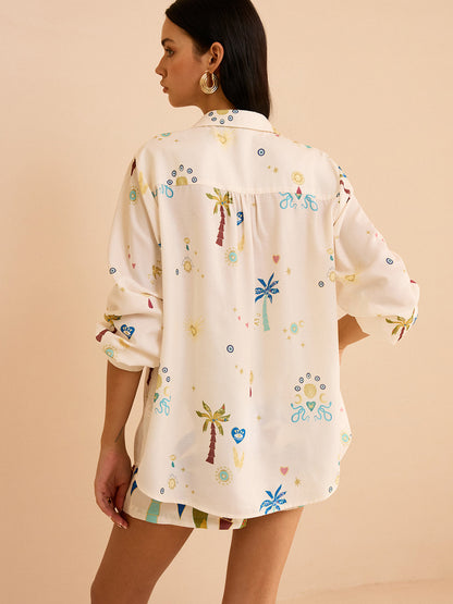 Tropikal Desenli Şort Takımı