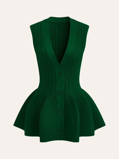 Yapılandırılmış Peplum Düğmeli Örgü Yelek
