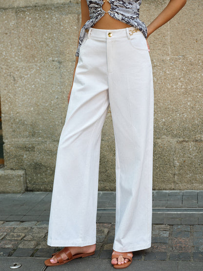 Metal Aksesuarlı Bol Paça Pantolon