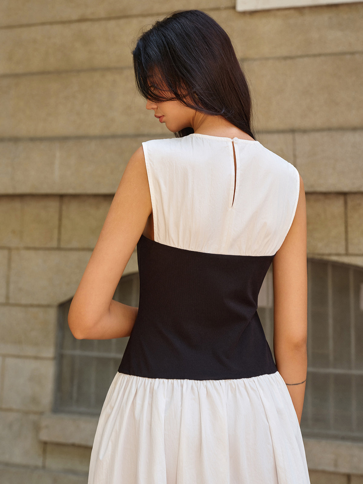 Kolsuz Renk Bloklu Maxi Elbise