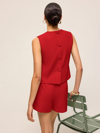 Minimalist Arka Düğme Detaylı Kolsuz Şort Takımı