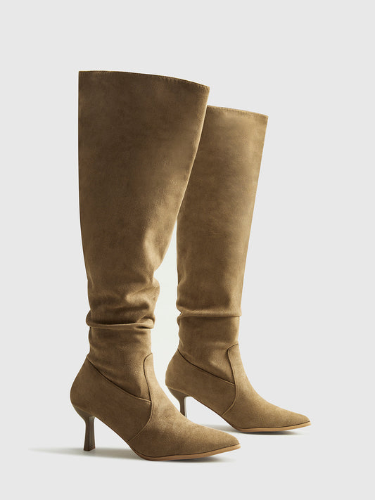 Suede Ruched Diz Üstü Çizme