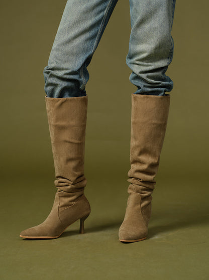 Suede Ruched Diz Üstü Çizme