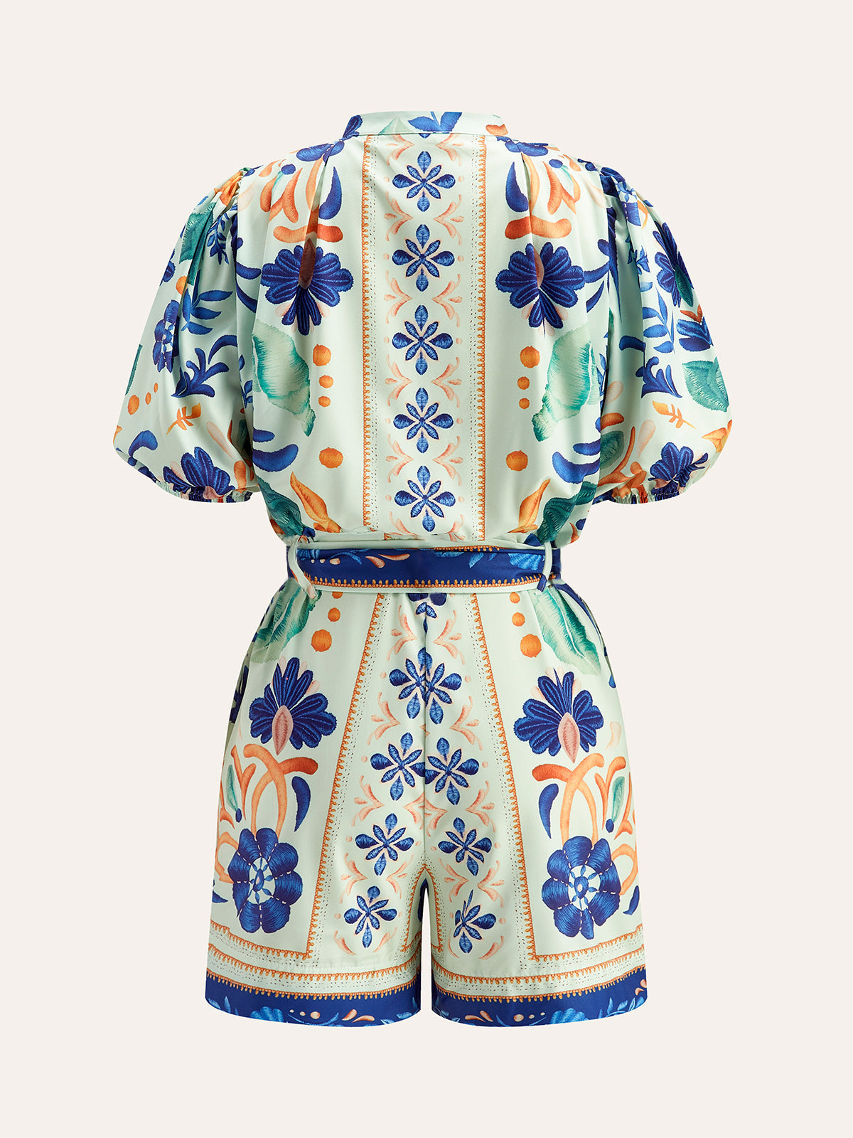 Çiçek Desenli Bel Bağlamalı Tulum