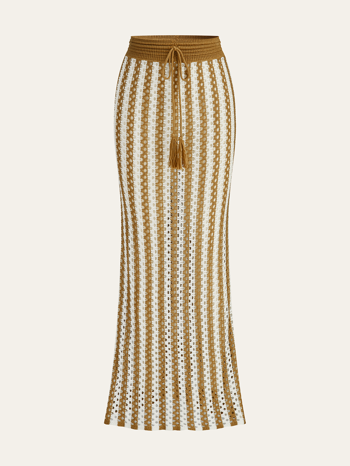 Püsküllü Bağcık Bel Detaylı Örgü Çizgili Etek Takımı