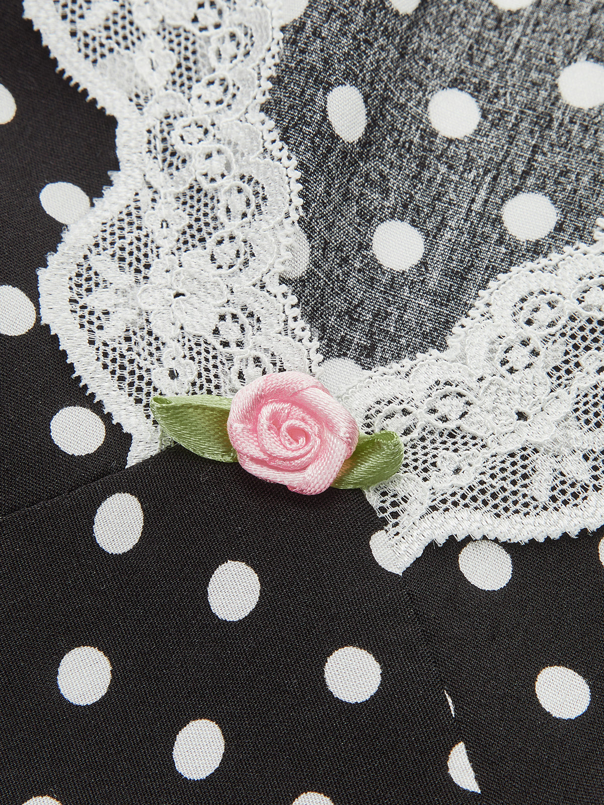 Puantiye Desenli Dantel Detaylı Elbise