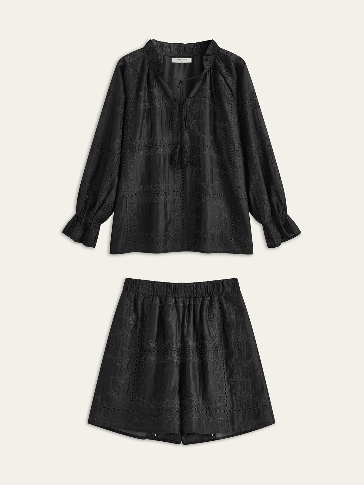 Nakış Detaylı Uzun Kollu Şort Takım