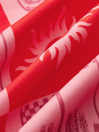 Kesik Detaylı Desenli Elbise