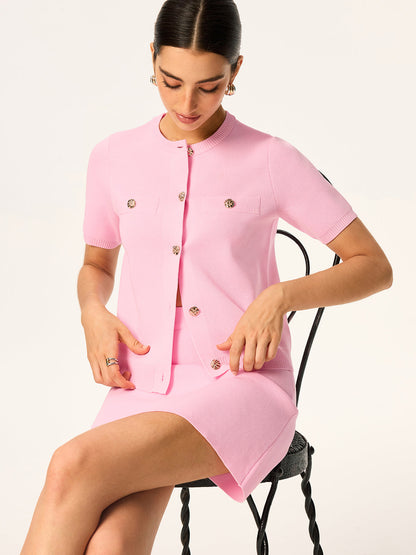 Triko Kısa Kollu Hırka ve Etek Takımı