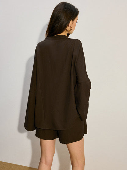 Önü Düğmeli Pli Detaylı Şort Takımı