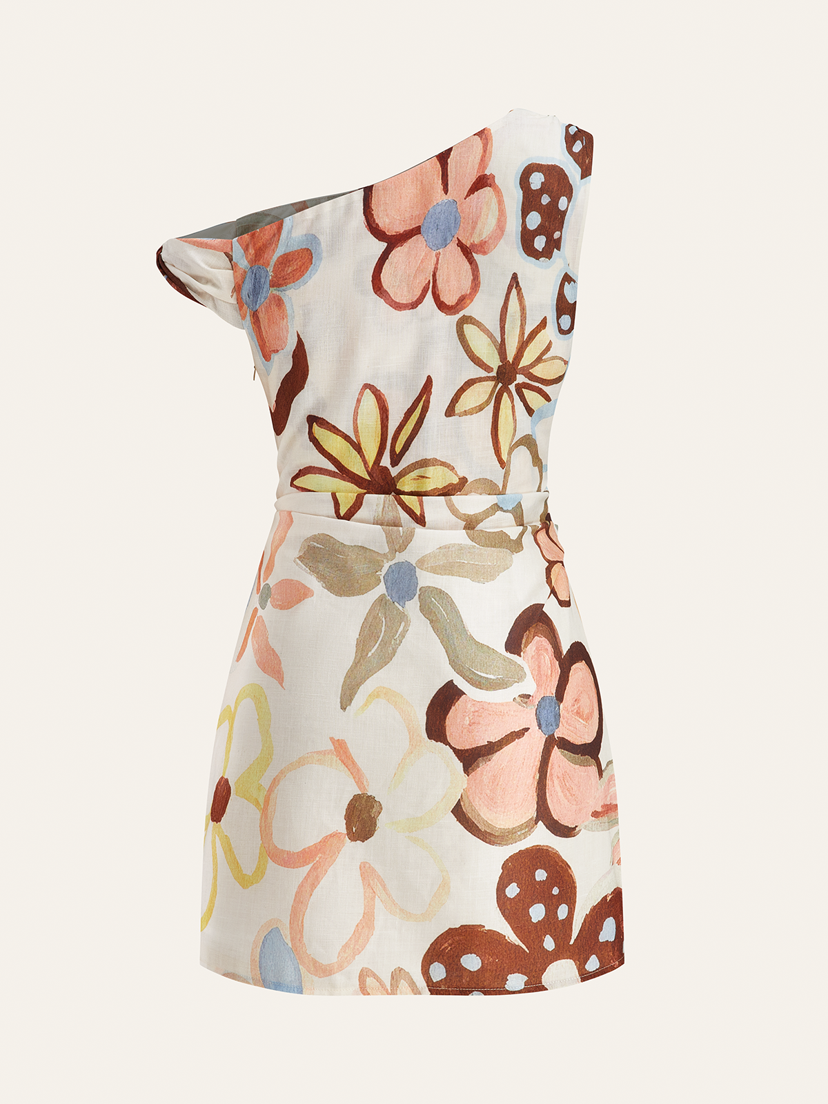 Asimetrik Yaka Kemerli Desenli Elbise