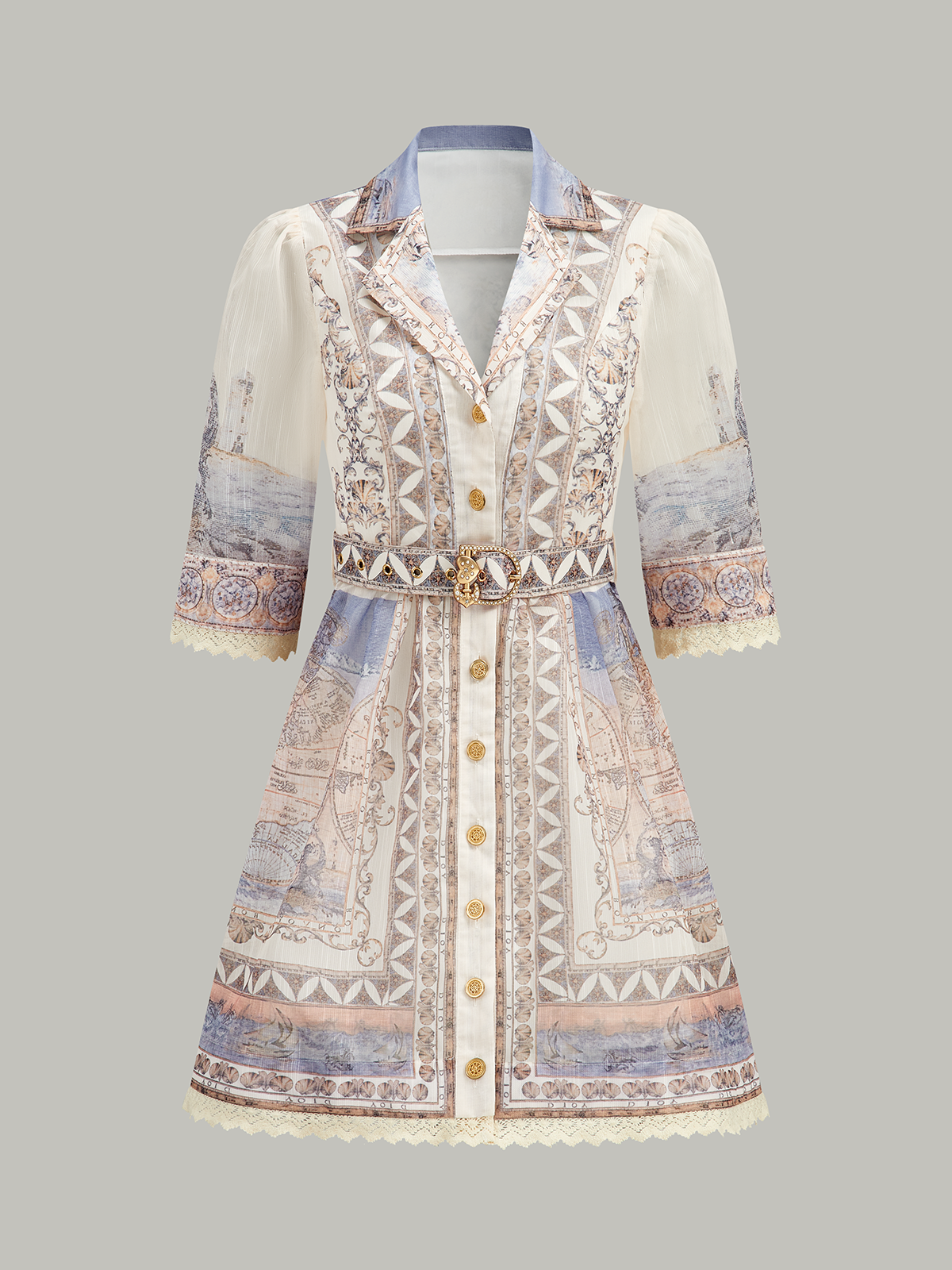 Yarı Şeffaf Kemerli Düğmeli Elbise