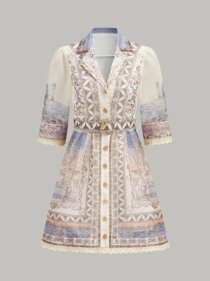 Yarı Şeffaf Kemerli Düğmeli Elbise