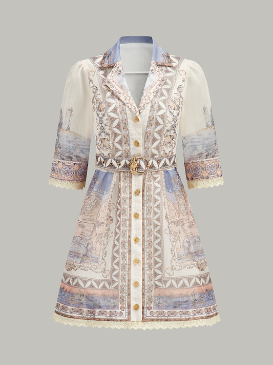 Yarı Şeffaf Kemerli Düğmeli Elbise