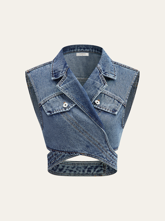 Asimetrik Wrap Kot Lapel Crop Yelek