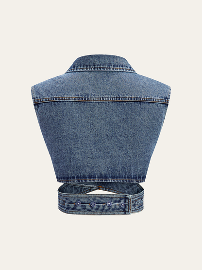Asimetrik Wrap Kot Lapel Crop Yelek