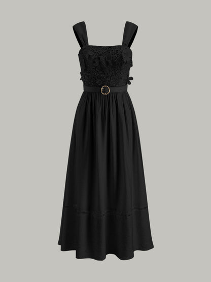 Pamuklu Çiçek Dantel Kemerli Elbise