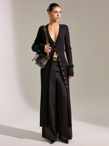 Metal Düğmeli Uzun Triko Hırka Elbise