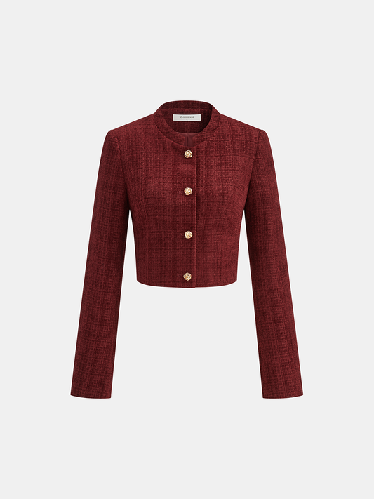 Metal Button Tweed Cropped Blazer