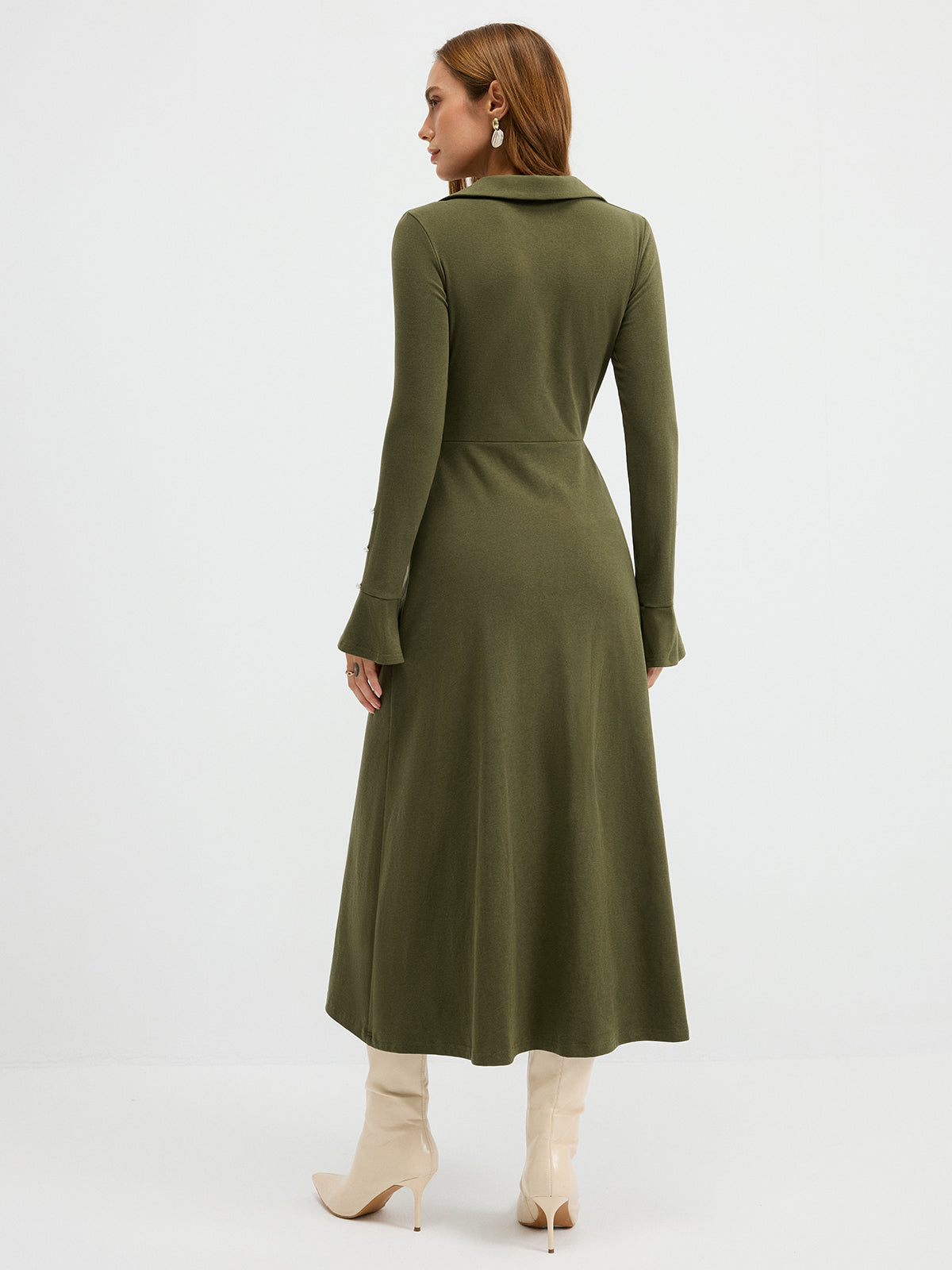 Asimetrik Burgu Detaylı Triko Maxi Elbise