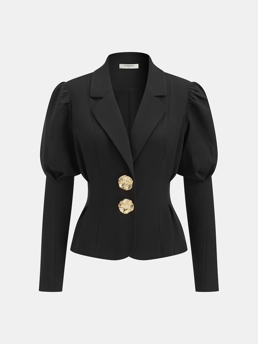 Metal Floral Detail Lantern Sleeve Blazer