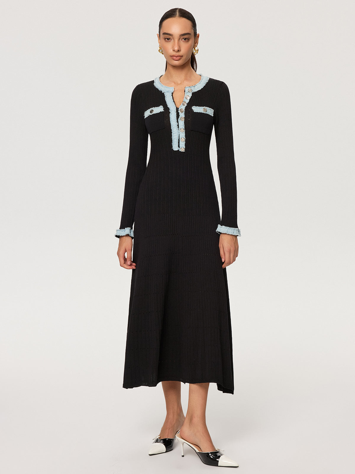 Kot Panelli Triko Maxi Elbise