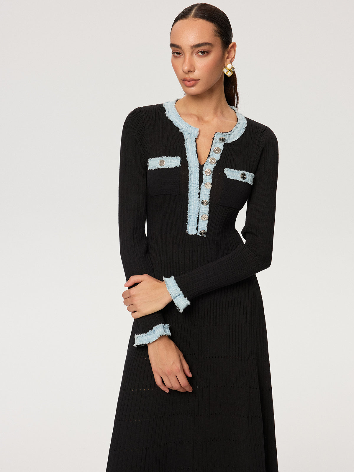 Kot Panelli Triko Maxi Elbise