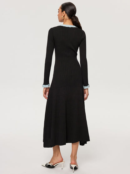 Kot Panelli Triko Maxi Elbise