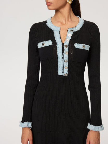 Kot Panelli Triko Maxi Elbise