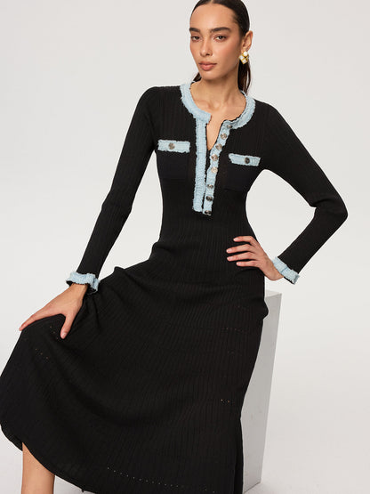 Kot Panelli Triko Maxi Elbise