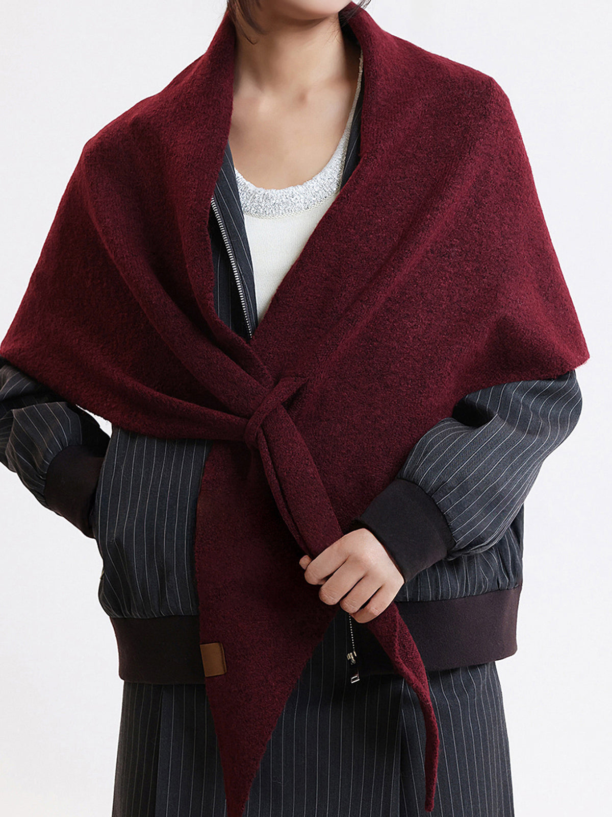 Yün Karışımlı Düz Örgü Üçgen Şal