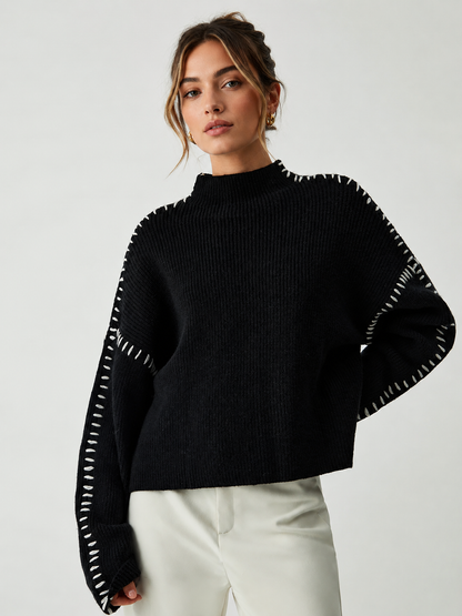 Oversize Yarım Balıkçı Yaka Kazak