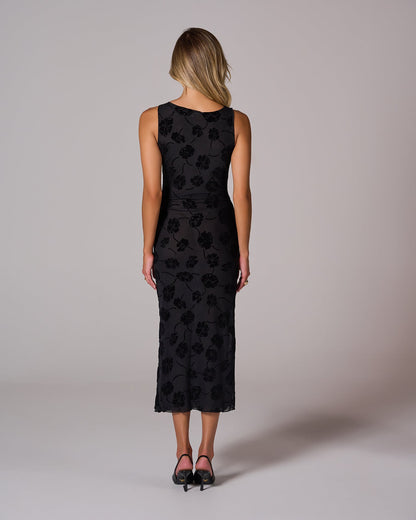 Alya Çiçek İşlemeli Midi Elbise