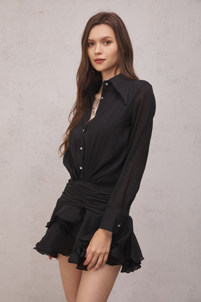 Brinley Pileli Volanlı Mini Elbise